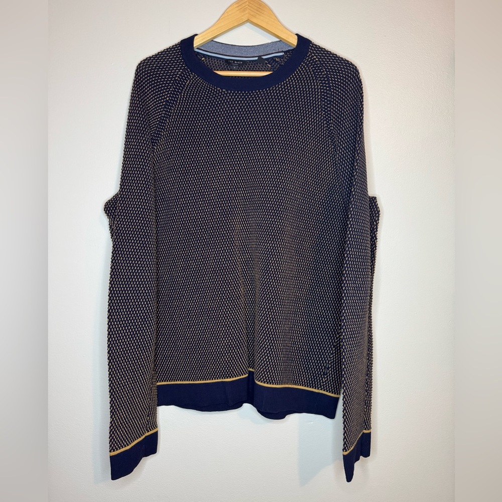 Ted Baker London Textured Knit Sweater Navy Gold‎ Size 7